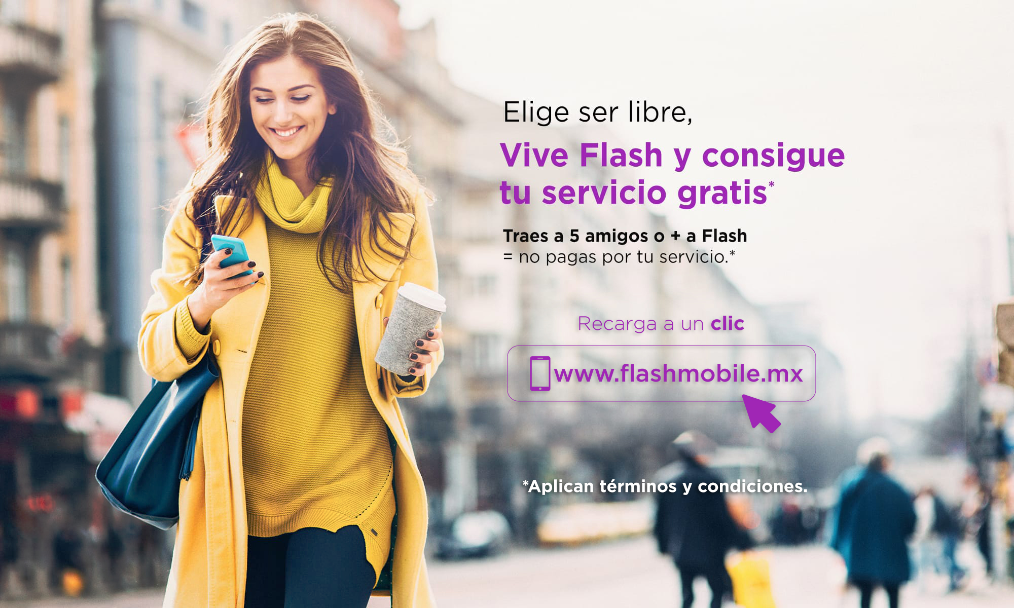 Flash Mobile te ofrece servicio móvil gratis. Revisa los términos y condiciones.